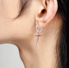 Crimson Ember Cross Earrings