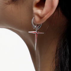 Crimson Ember Cross Earrings